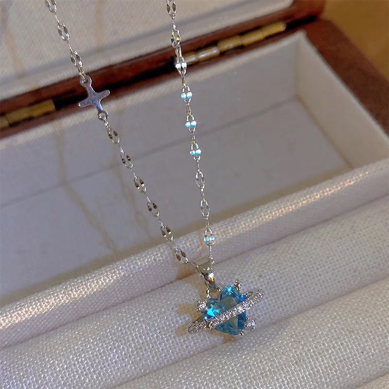 Collana con ciondolo retrò coreano alla moda femminile 2025, con cristallo blu, argento, stella dell'universo, gioielli estetici da sposa per donna_voghion.com