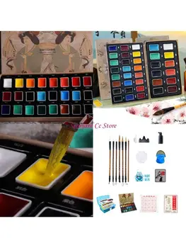 N3UC 12/24 Colori Set vernice acquerello con pentola acquerello a spazzola set pittura acquerello facile da usare