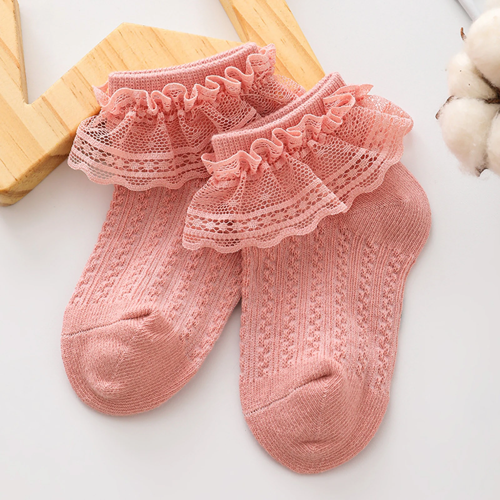 Children Girls Lace Socks Cute Soft Breathable Cotton Baby Ruffle Princess Dress Walking Ankle Short Socks for Toddler Accessory