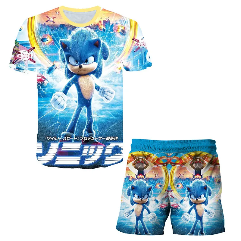 2022 Summer Kids Sonic- 3D Printed Anime Suits For Boys Girls Short Sleeve Sets Boys Clothes T-shirt Sets+Shorts 2 Piece Baby Clothing Sets near me