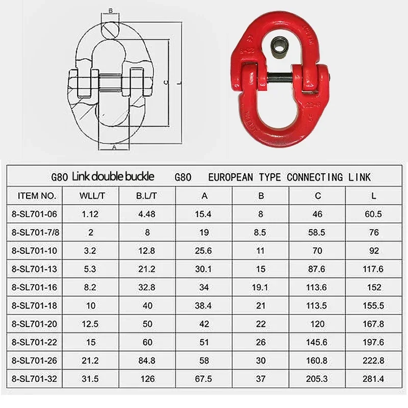 1.12T-12.5T G80 Butterfly Shaped Clamp Chain Connection Hoisting Buckle Double Ring Rigging Industrial Grade Forged Alloy Steel