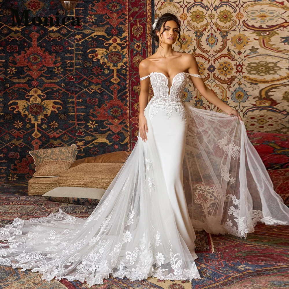 Off-the-shoulder Wedding Dresses for Women Appliques Detachable Train  Mermaid | eBay