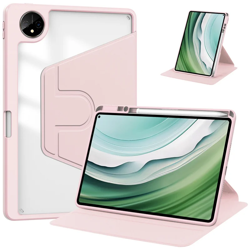 Enhanced 360° Rotating Acrylic Clear Tablet Case with Pen Holder