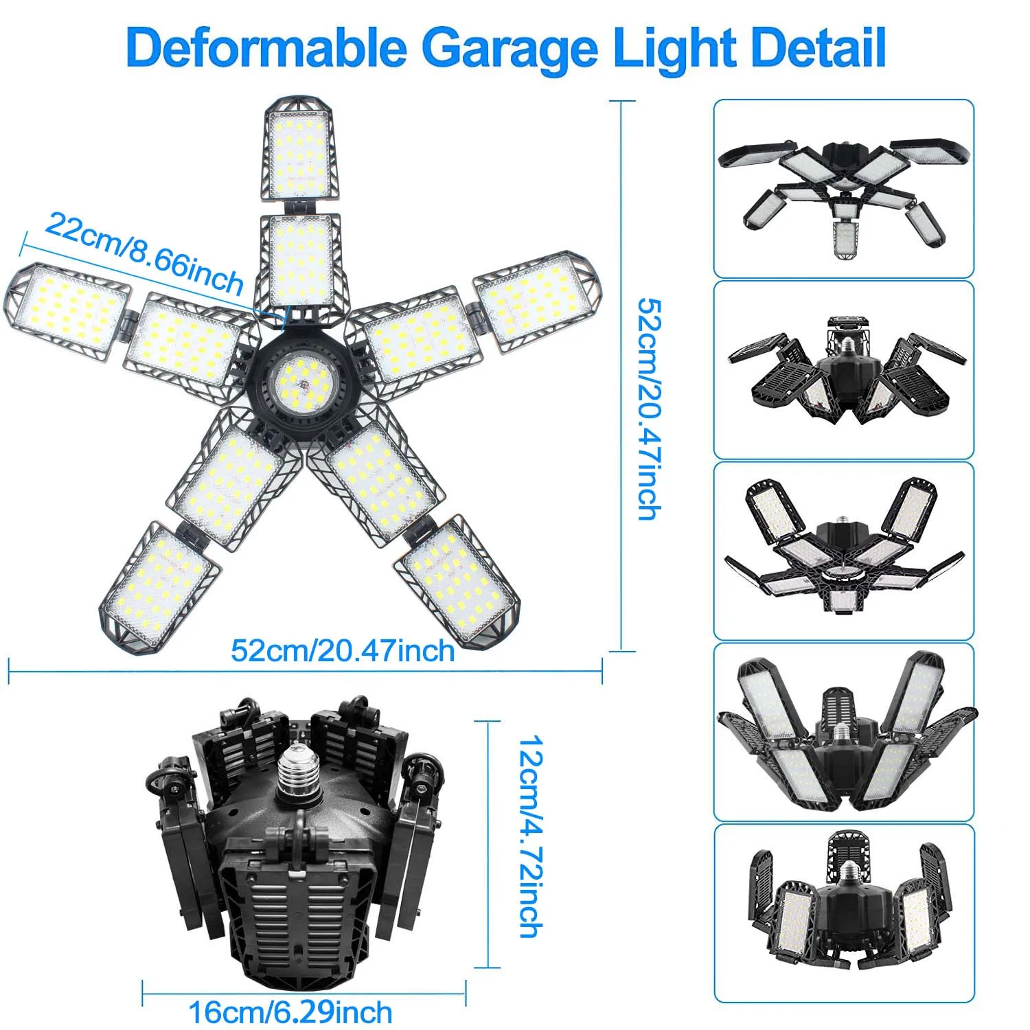 Deformable 10+1 Panel Led Garage Lamp Ceiling Lighting Daylight 6500K Deformable Shop Lights Room Home Decor Workshop Basement