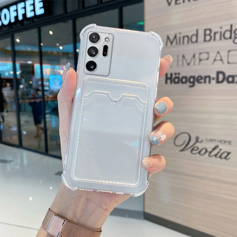 Card Holder Bag Transparent Phone Case For Samsung A12 A21S A22 A32 A42 A52 A72 5G A51 A71 A50 A30S A50S 4G Shockproof Cover