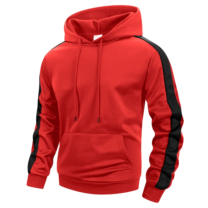 Athletische Colorblock-Patchwork-Kapuzenpullover für Herren, Kapuzenpullover mit Kanga-Tasche, Herbst-Winter, warme Pullover-Oberteile, Sportbekleidung