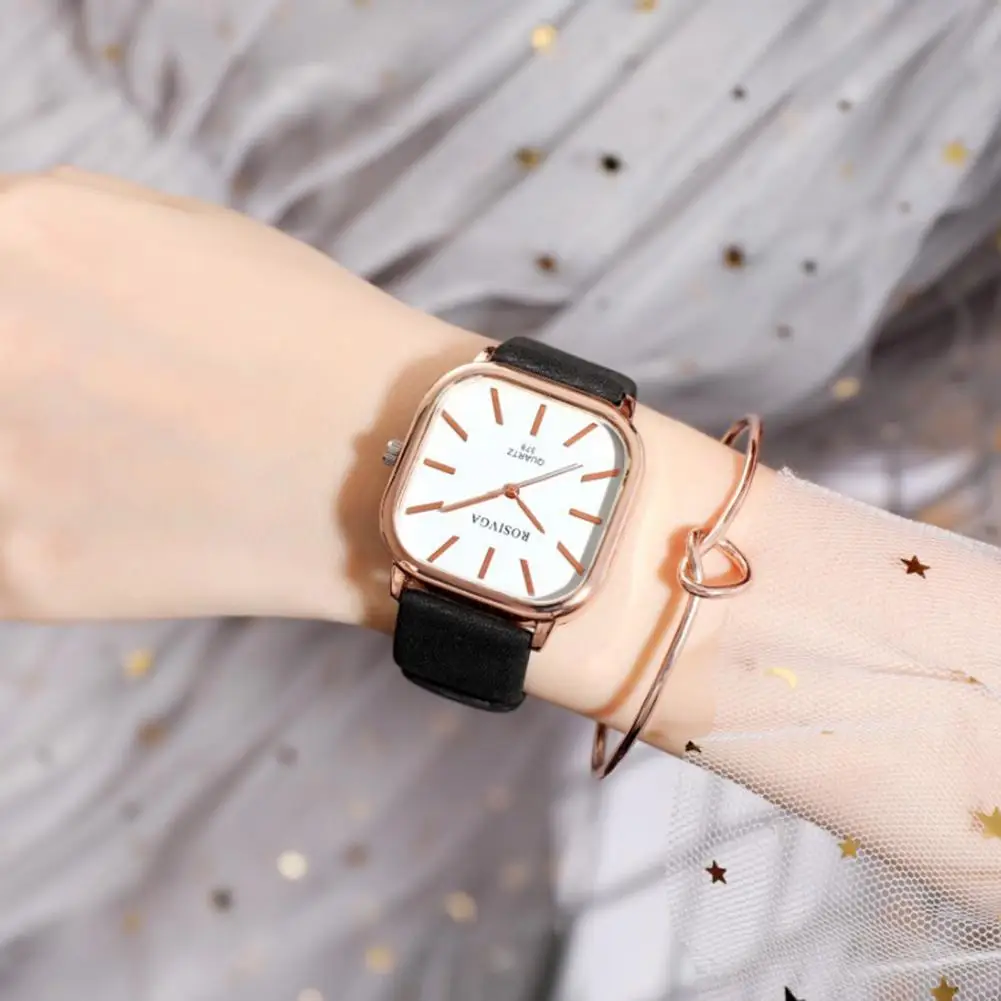 

Square Quartz Watch Simple Elegant Adjustable Men Lady Minimalistic Design Anti-rust Faux Leather Quartz Watch