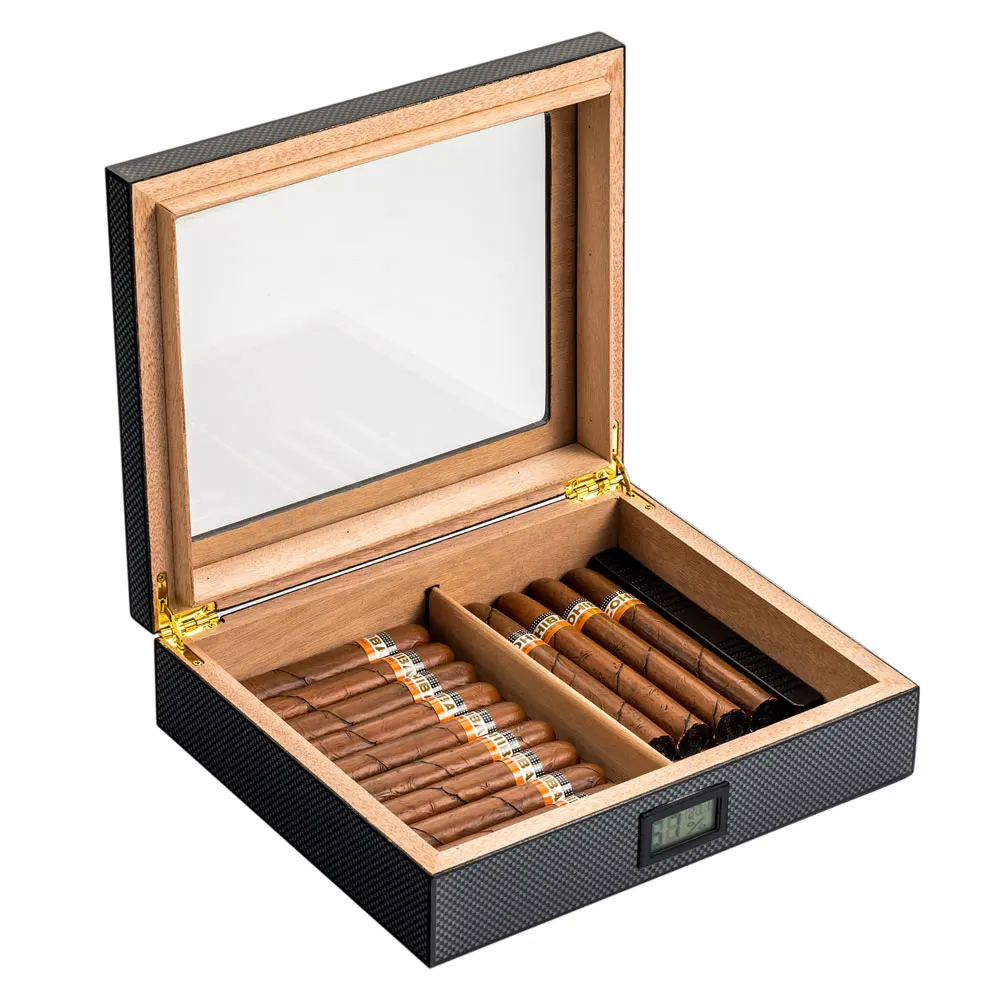 Portable carbon fiber humidor humidor high-end electronic display constant temperature cedar wood box