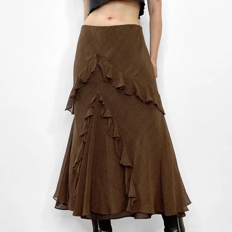 

Chic Solid Irregular Bottoms skirts Casual Ruffles Long Skirts Streetwear Y2K Aesthetic Vintage Ankle-Length Outfits