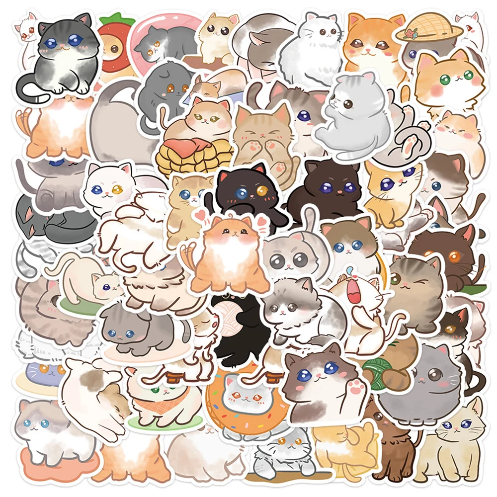 10/30/60PCS Kawaii Animals Cats Kitty Stickers Decals Decorative Phone Case Diary Stationery Waterproof Cute Kids Sticker Toys creativity pet lace material sticker pack students diy diary handbook material decorative borders stickers stationery