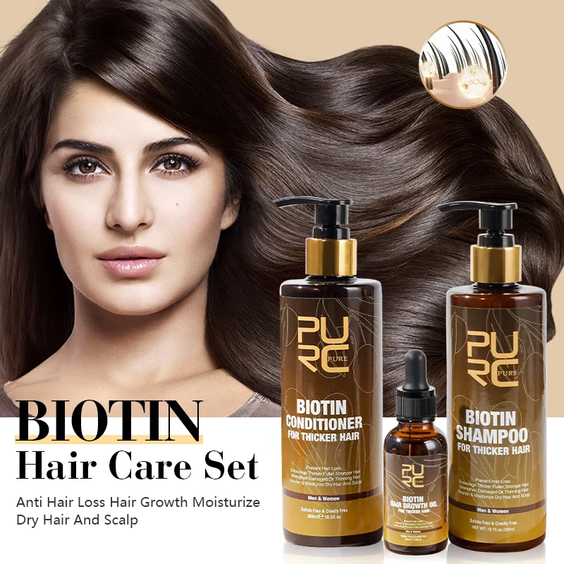PURC Biotin Hair Care Set Smoothing Shampoo Cleaning Conditioner Nourish Root Hair Oil Scalp Treatment Products for Men Women, hair care products
