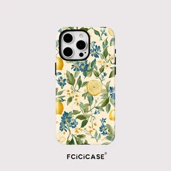 Floral Lemon Leaf Design Magnetic Shockproof Phone Case - Acrylic TPU Blend - iPhone 15 (TYFL285)
