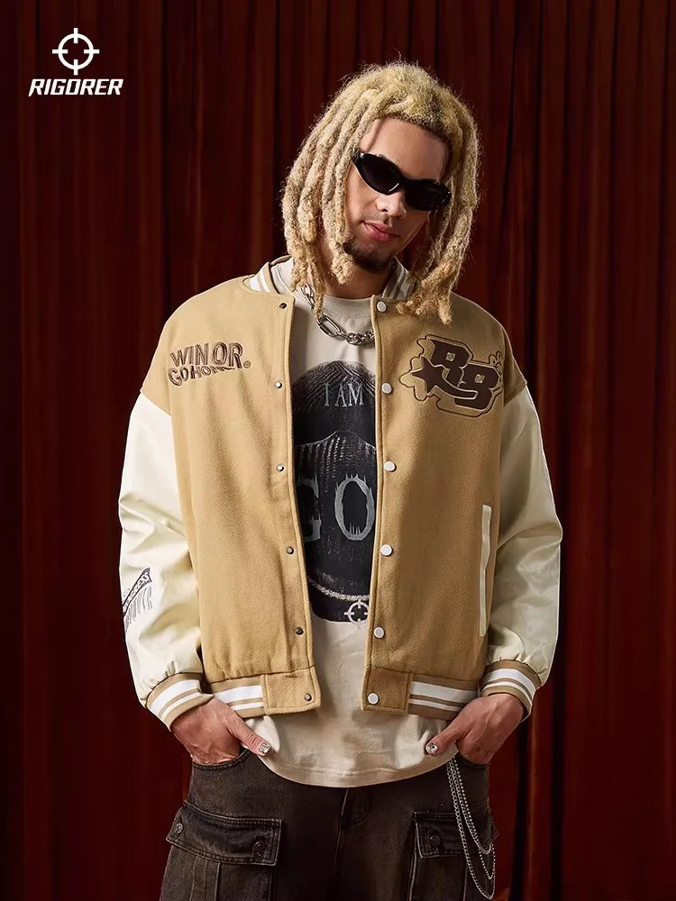 RIGORER 야구 유니폼 코트 겨울 신상 커플 패션 스포츠 따뜻한 탑 캐주얼 가디건 재킷