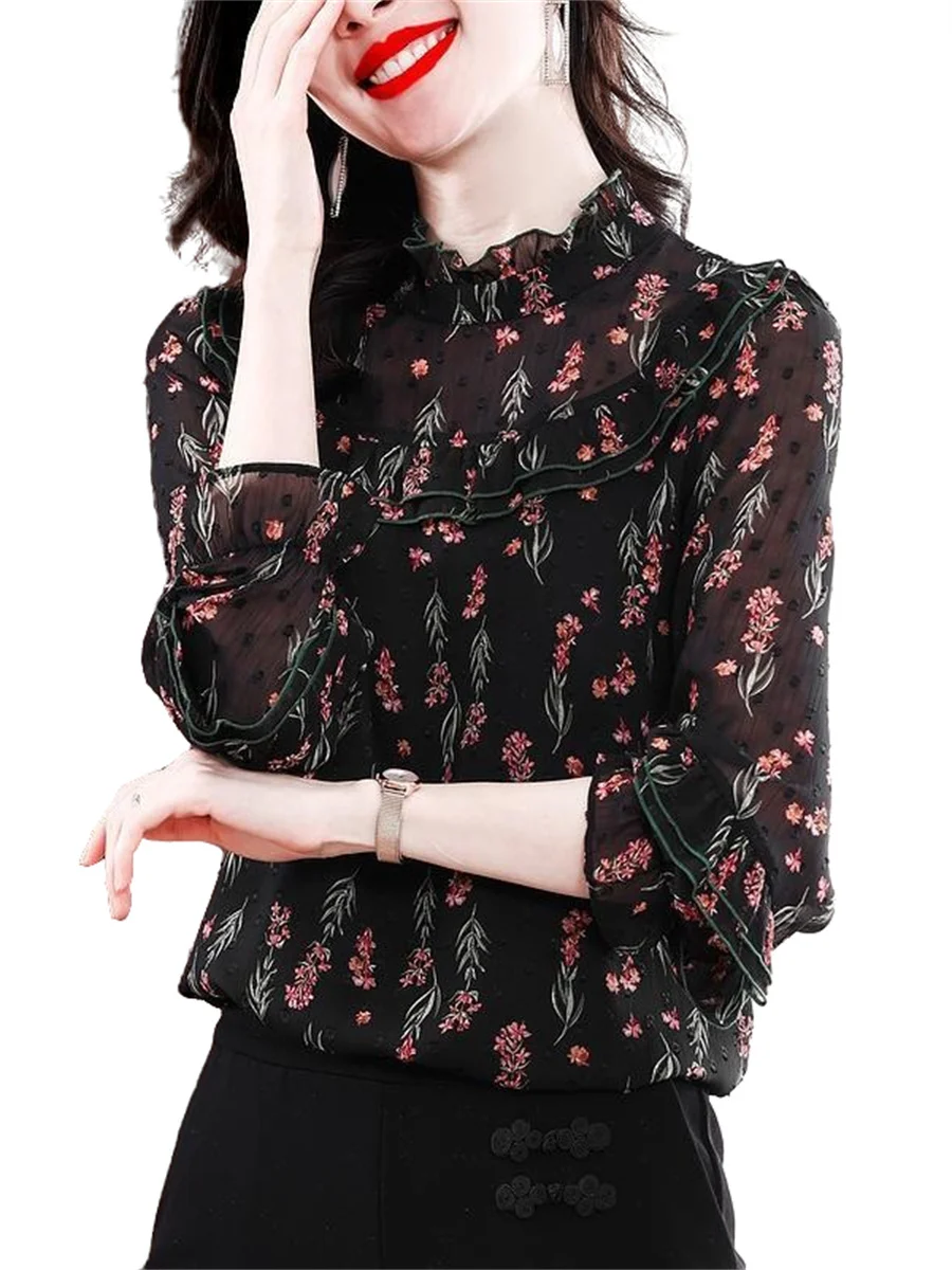 

4XL Loose Women Spring Summer Blouses Shirts Lady Fashion Casual Half Sleeve Ruffles Lace Blusas Tops WY0662