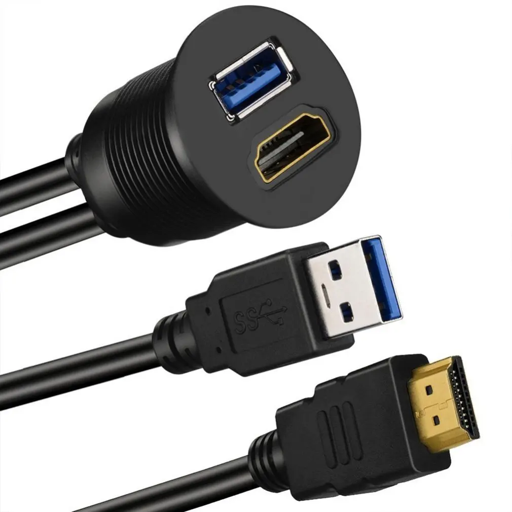 

2 In 1 Waterproof USB 3.0 & HDMI-compatible To AUX Extension 1 2M Cable Dash Panel Car Flush Mount CableFor Boat And Motorcycle