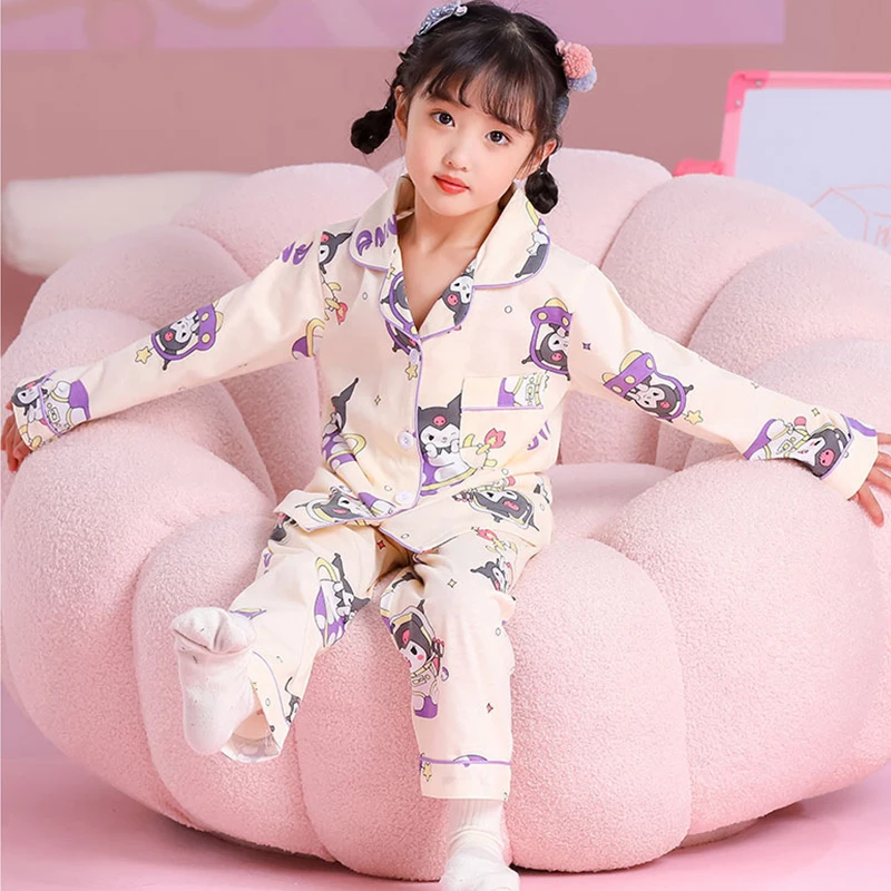 

Kawaii Sanrio Melody Kuromi Kids Pajamas Y2K Cute Anime Cinnamoroll Boy Sleepwear Spring Autumn Home Suit Girl Children Clothing