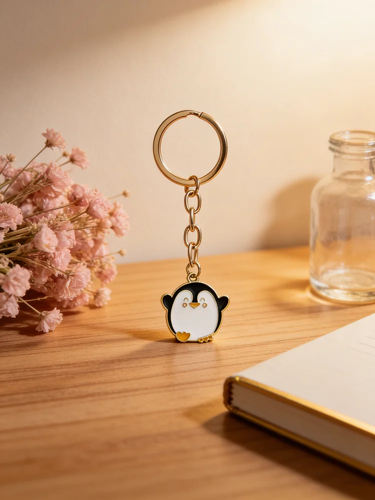 1 Stück Bestseller Kawaii Pinguin Schlüsselanhänger Niedlicher Tier-Emaille-Charm Schlüsselring Taschenaccessoire für Frauen und Teenager – Detail 2
