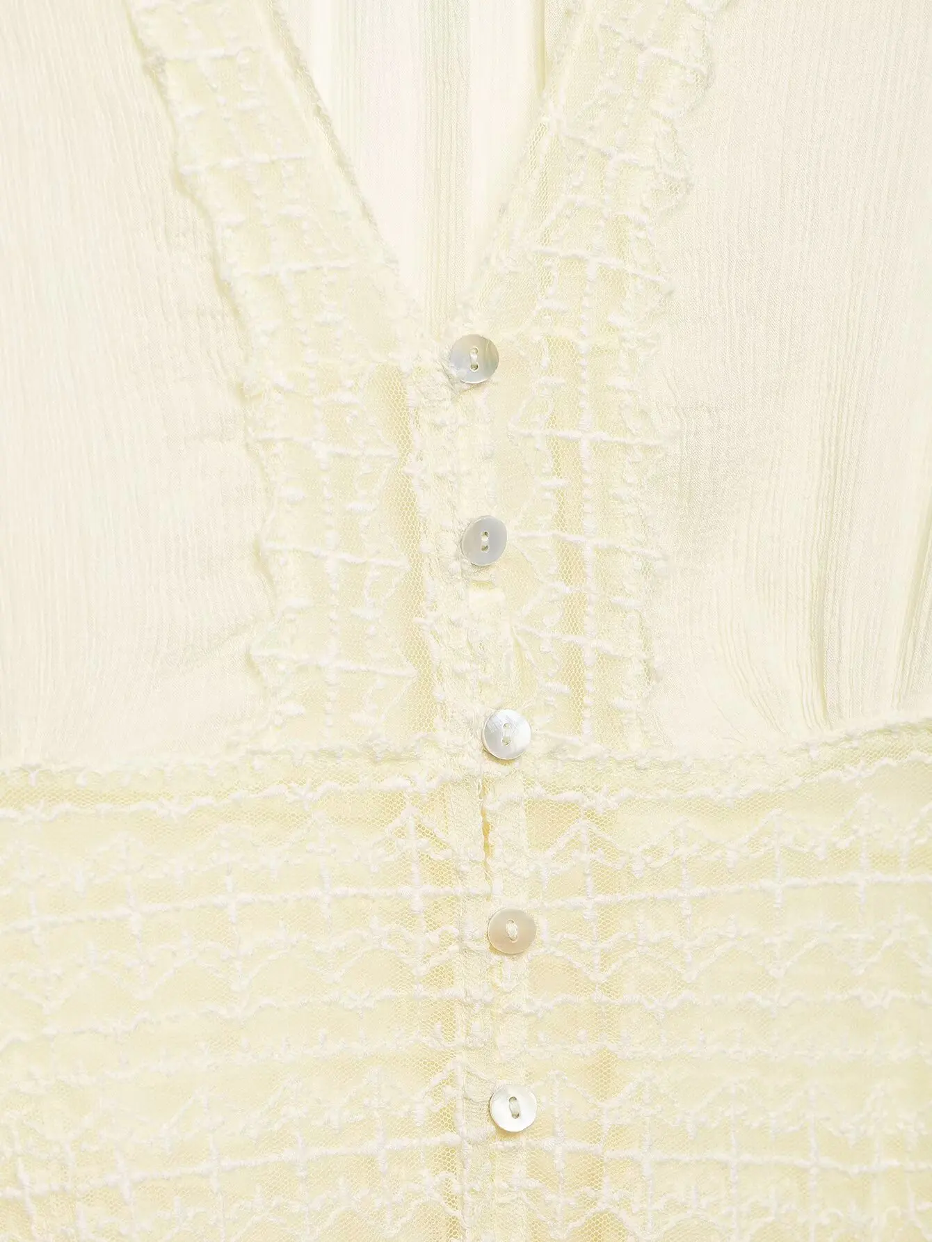 HH Damen Casual Mode Spitze Tüll Knopf V-Ausschnitt Dekoration Kurzarm-Bluse Frühling Langarm Vielseitige Einfarbige Oberteile – Detail 8