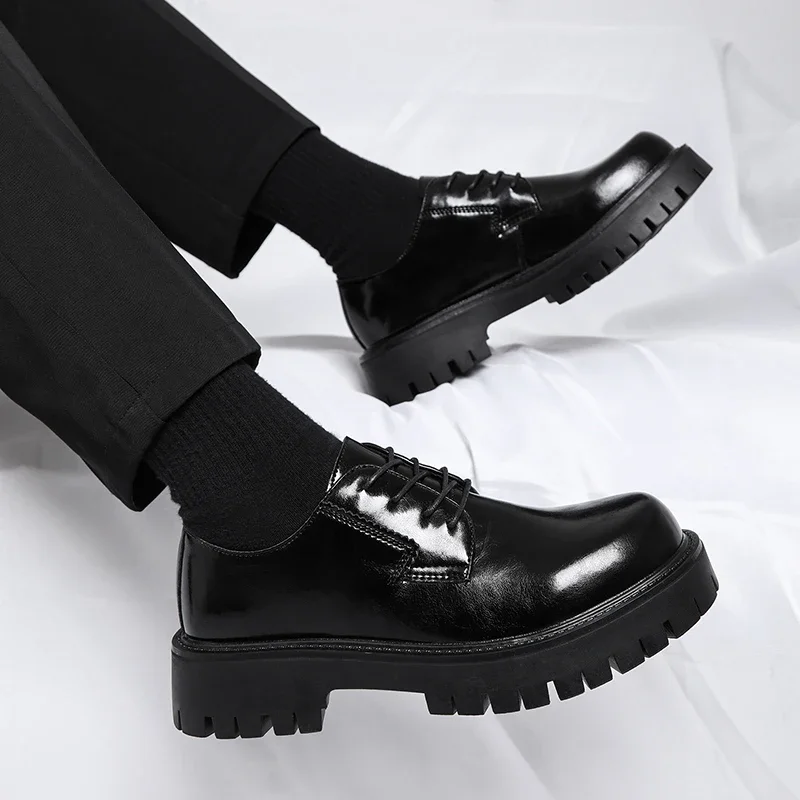 

Men Dress Shoes Thick Soled Leather Shoes Lace Up Business Men Shoes Platform Oxford Shoes Moccasin Casual Shoes Big Size 38-48