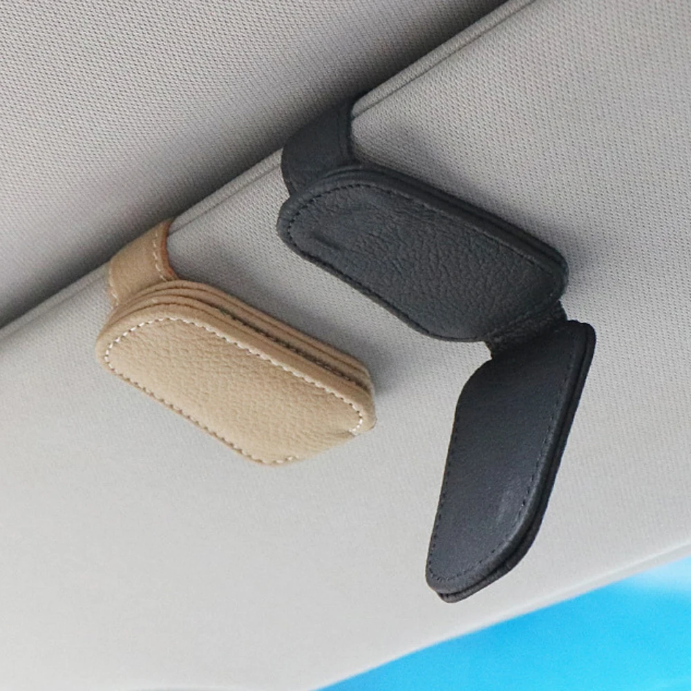 Universal Car Sunglasses Holder Car Magnetic Leather Clip Card Ticket Holder Auto Sun Visor Glasses Box Decoration Accessories