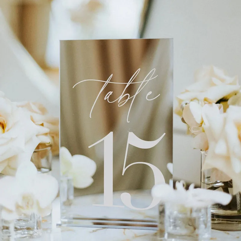 Elegant Gold Mirror Table Number Signs - Modern Wedding & Reception Decor