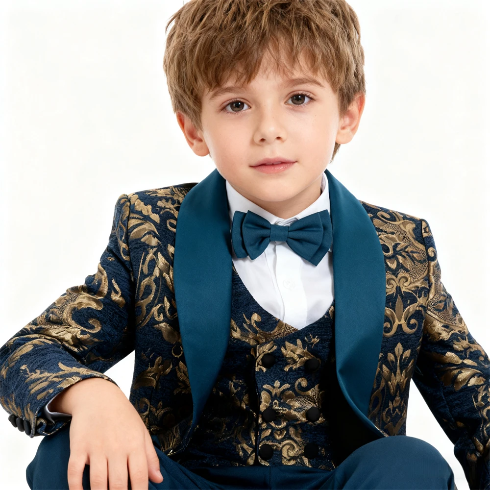 طقم بدلة مطرزة باللون الذهبي من DTLumika للأولاد م...