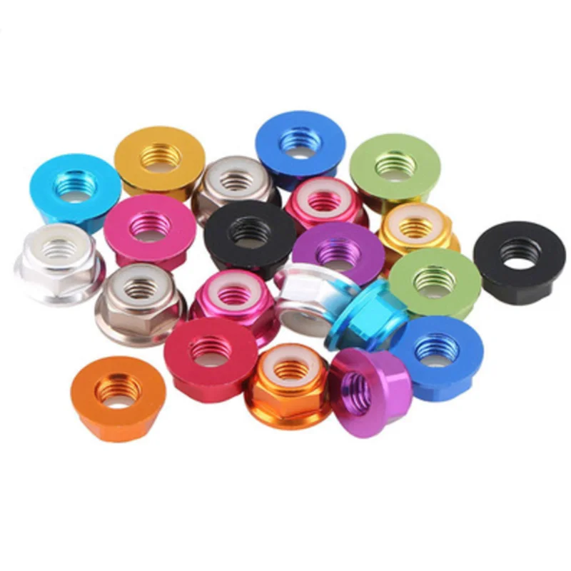 2-10PCS Colour Aluminum Alloy Flange Nylon Insert Lock Nut Self-Locking Nut M2 M2.5 M3 M4 M5 M6 M8