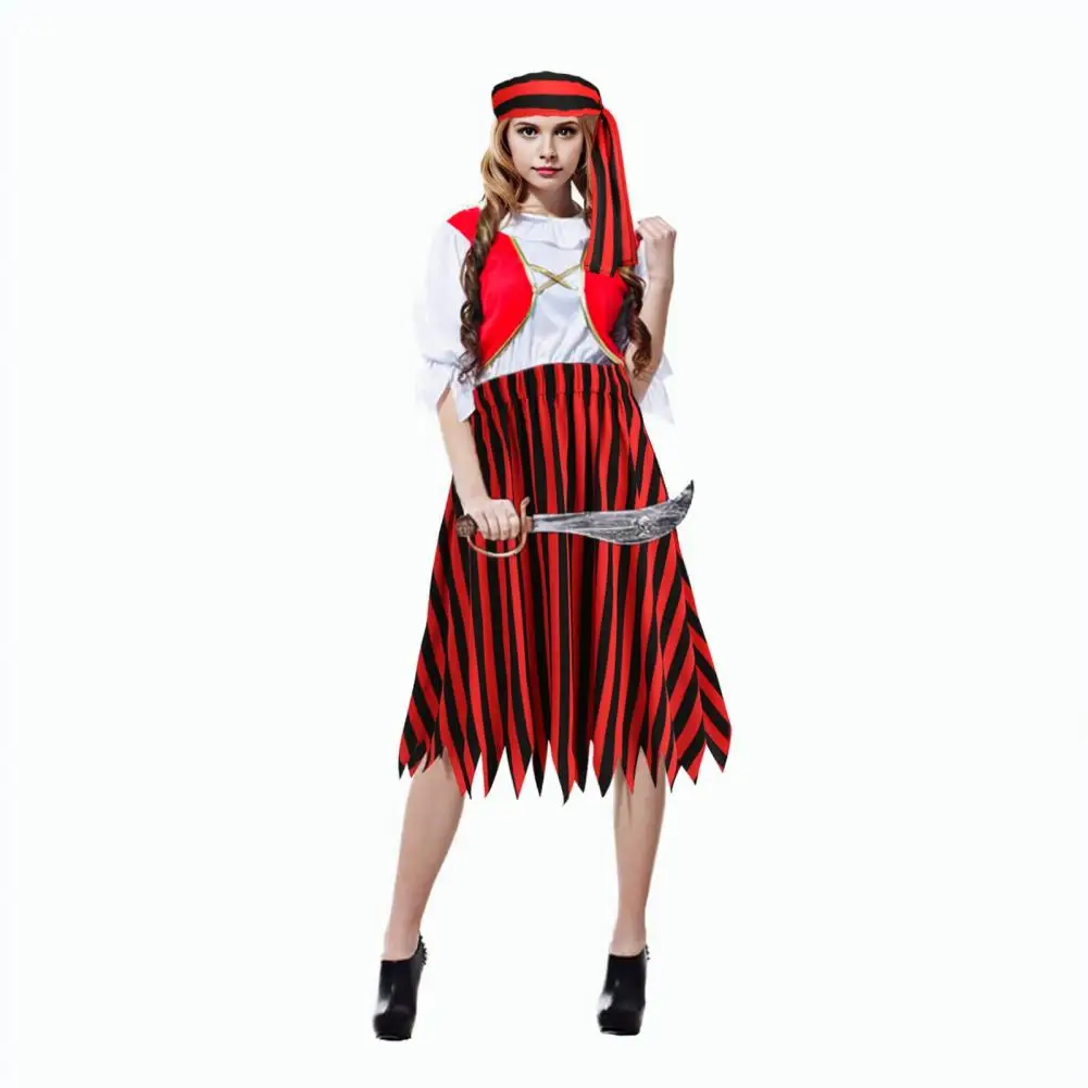 High-waisted Skirt with Half-opening Zipper Pirate Cosplay Skirt Set with Belt Headscarf for Women Renaissance Theme Outfit pirate stew hc