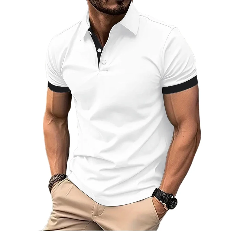 Summer Short Sleeve Polo Shirt Mens Large Stritching T Shirts Lapel Business Breathable Tee Shirt Lightweight Sweatwear 2