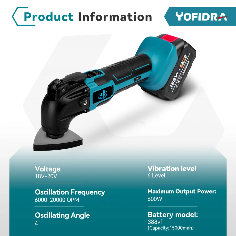 Yofidra Oscillating Multi Function Tool Electric Saw Trimmer Shovel Cutting Machine for Makita 18V Battery woodworking Tool