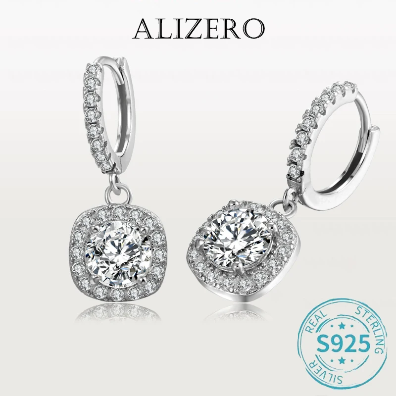 ALIZERO 1ct D VVS1 Moissanite Drop Earrings For Women Wedding Fine Jewelry GRA 925 Sterling Silver Plated 18K White Gold Earring