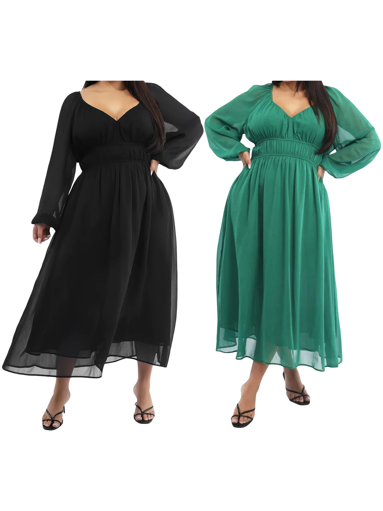 Elegant Floral Print Maxi Dress with Ruffle Sleeves and Empire Waist for Women Fall Fashion Plus Size Clothing