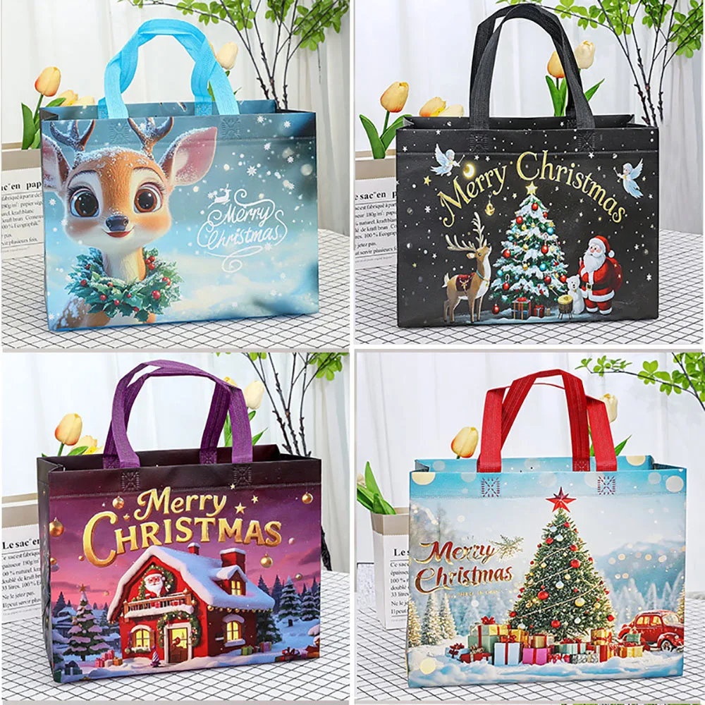 Christmas Gift Bag Non-woven Santa Snowman xmas tree Tote Bags Gift Packaging Bag Waterproof Shopping Bag Xmas New Year Bags