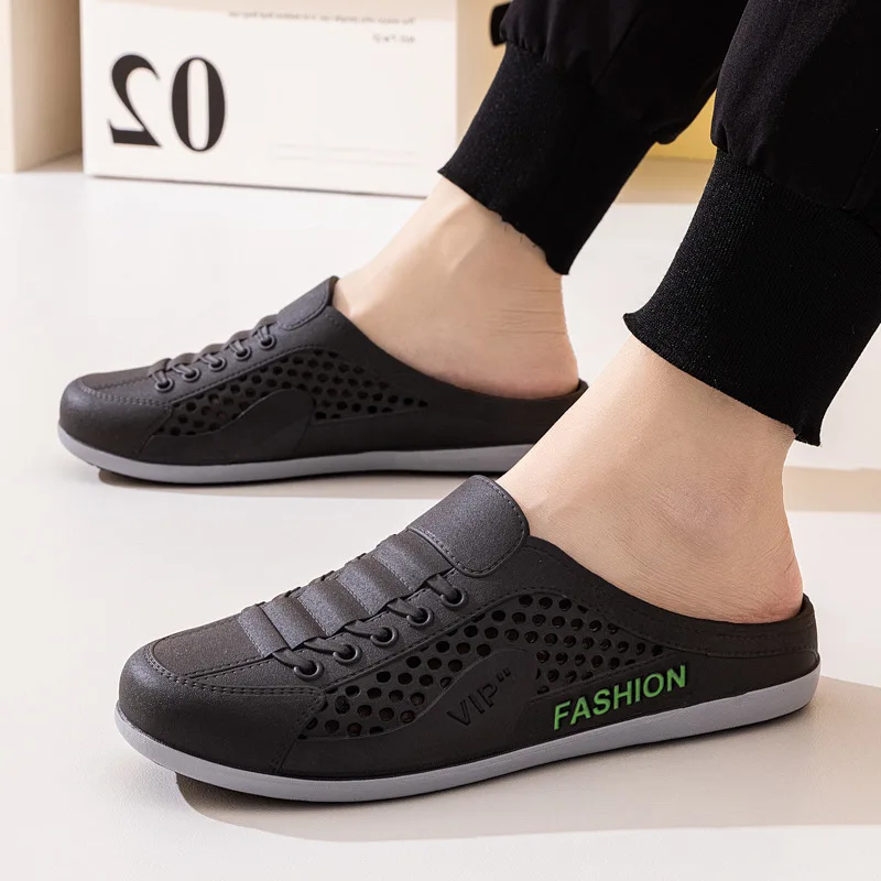 New Men's Half Slippers Fashion Outdoor Casual Shoes for Men Walking Flats Soft Support Slipper Mesh Breathable Slip-On Loafers