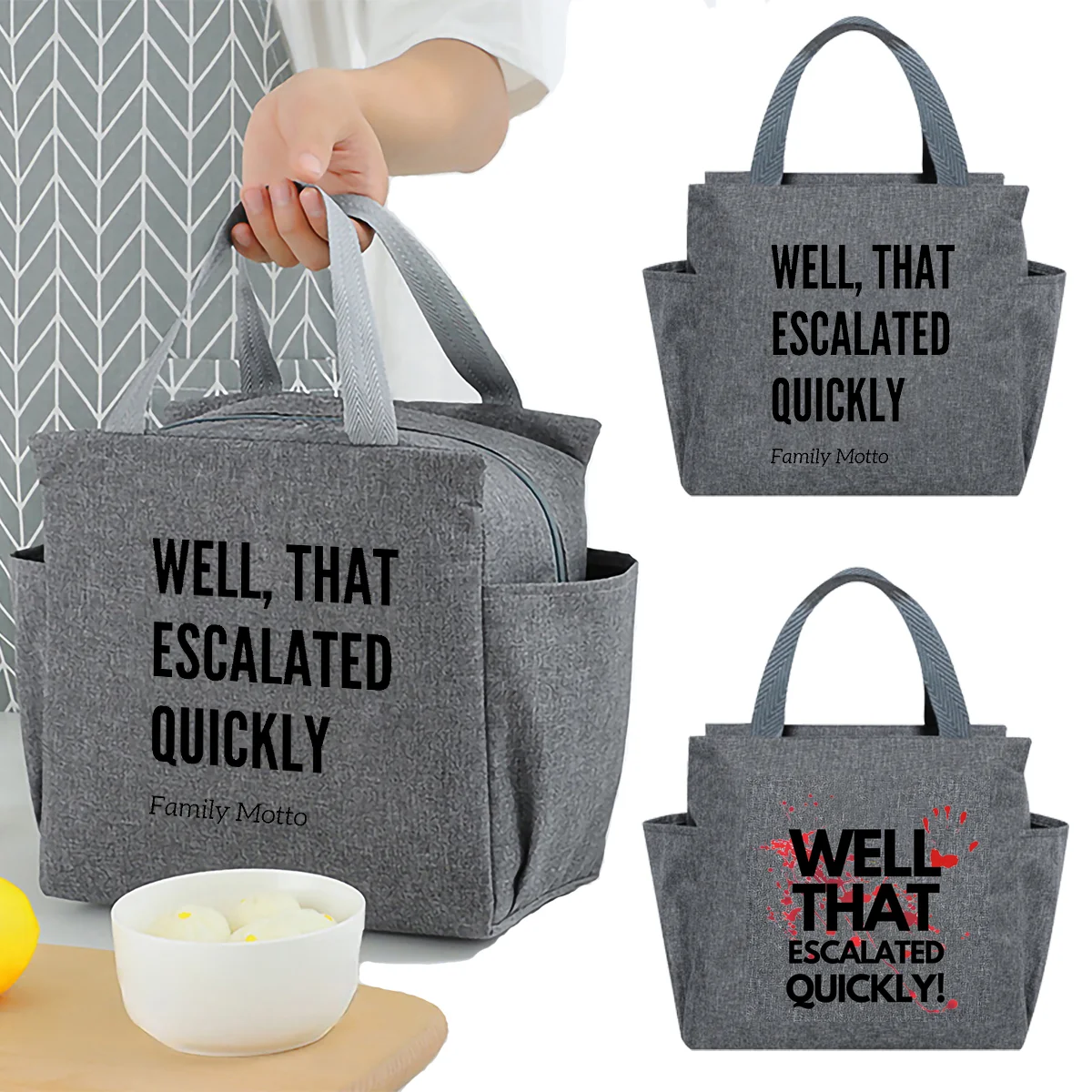 

Word printed insulated lunch bag with built-in waterproof refrigerated ice bag and large capacity commuting storage bag