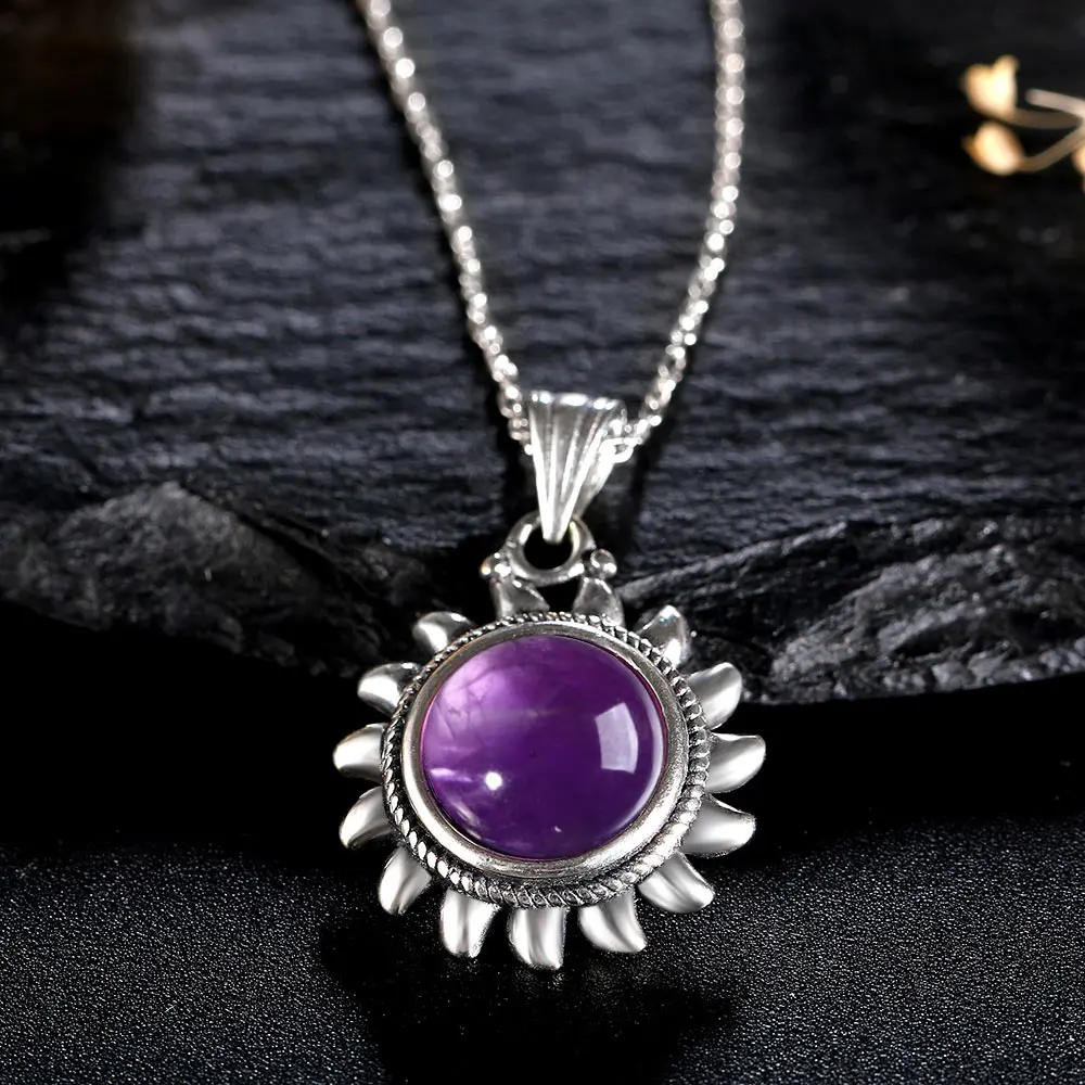 Pendant Necklace Silver Necklace Nasiya Natural Amethyst Necklace Sterling S925 Silver Vintage Type Natural Gemstone
