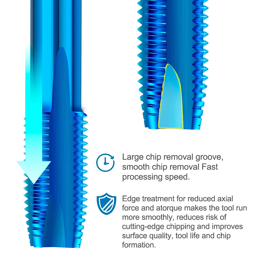 Hampton M2-M18 HSS Thread Tap Drill Nano Blue Coated Machine Plug Tap Straight Flute Thread Screw Hand Tools Screw Tap Hand Tap Tool Hand Tap Drill
