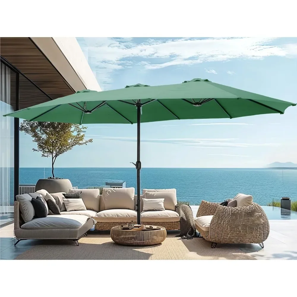 

Large Umbrellas with Base, Outdoor Double-Sided Rectangle Market Umbrella for Pool Lawn Garden, Mint Greena Patio Umbrellas