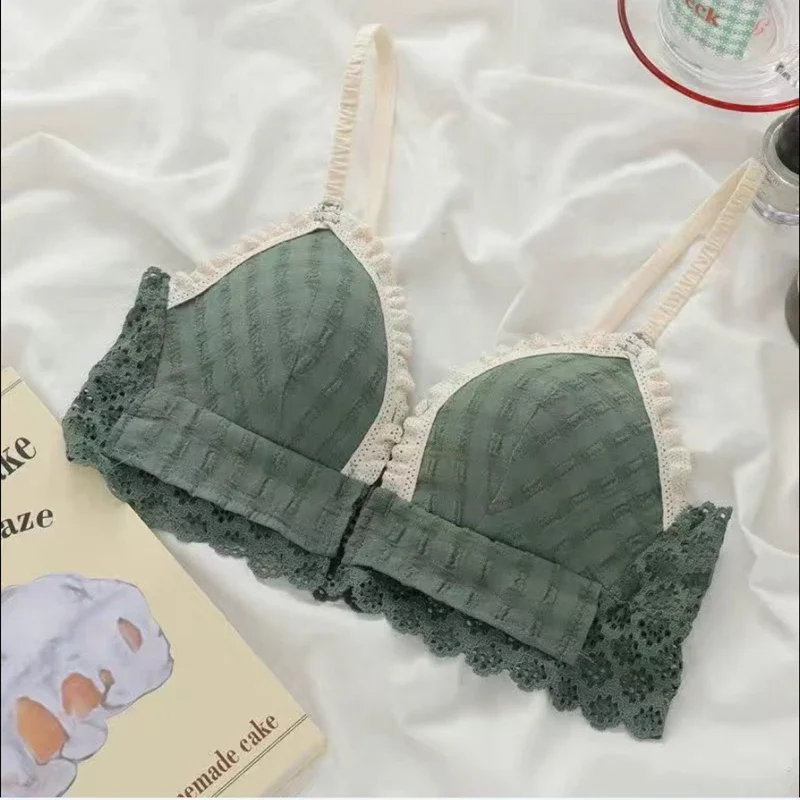 Fashion Front Closure Girls Sweet Lace Bra Wire Free Comfortable Underwear Women Seamless Breathable Lingerie Female Bras