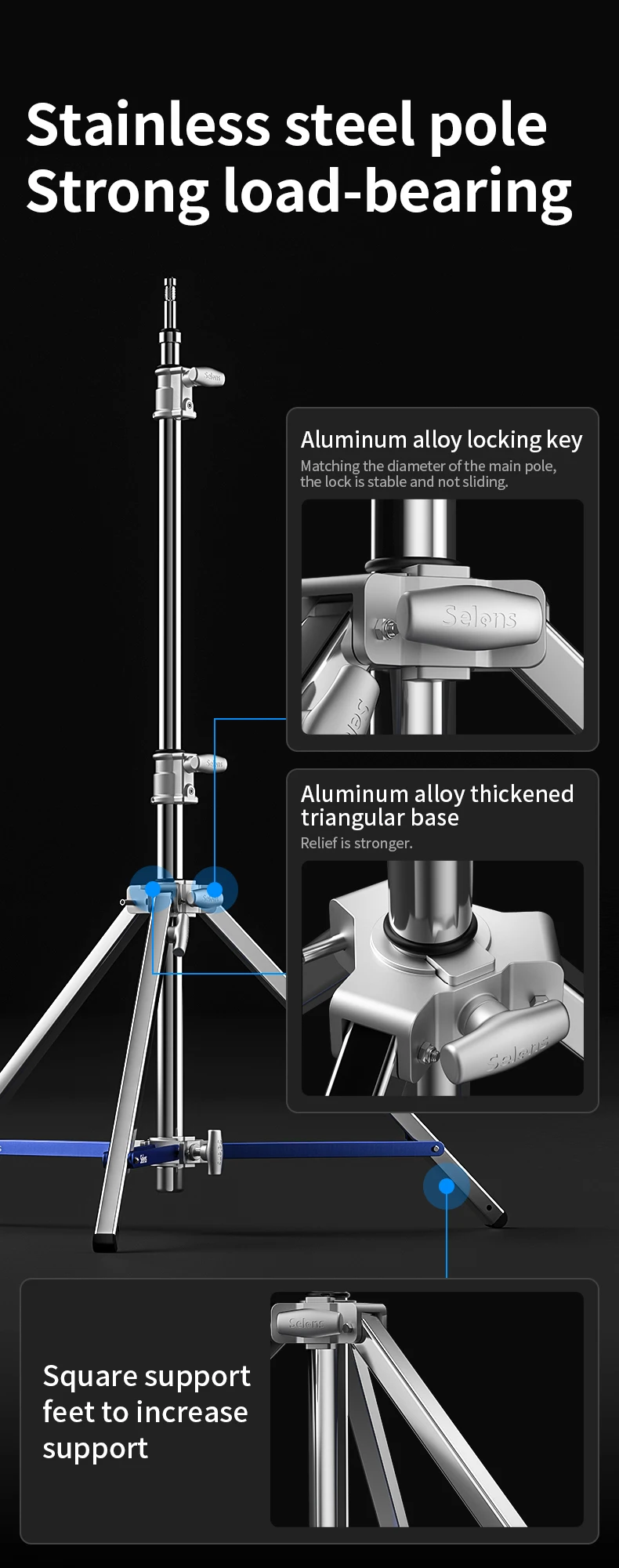 Description Picture 5 of itemSelens Professional Low Center Of Gravity Heavy Duty Light Stand Tripod Photo Studio Kits Bracket Photography Accessories 삼각대