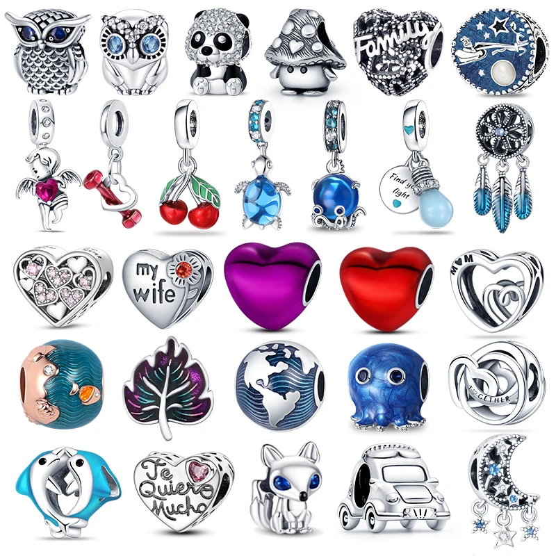 Charm Jewelry Beads Charms Animal Charm Jewelry Bead Jewelry Making Silver Charm Bead Charm Bead Beads Jewelry Sterling Silver Beads Charm Charms Fit Pandora 925 Original Bracelet Silvering Owl With Blue Zircon Red Heart