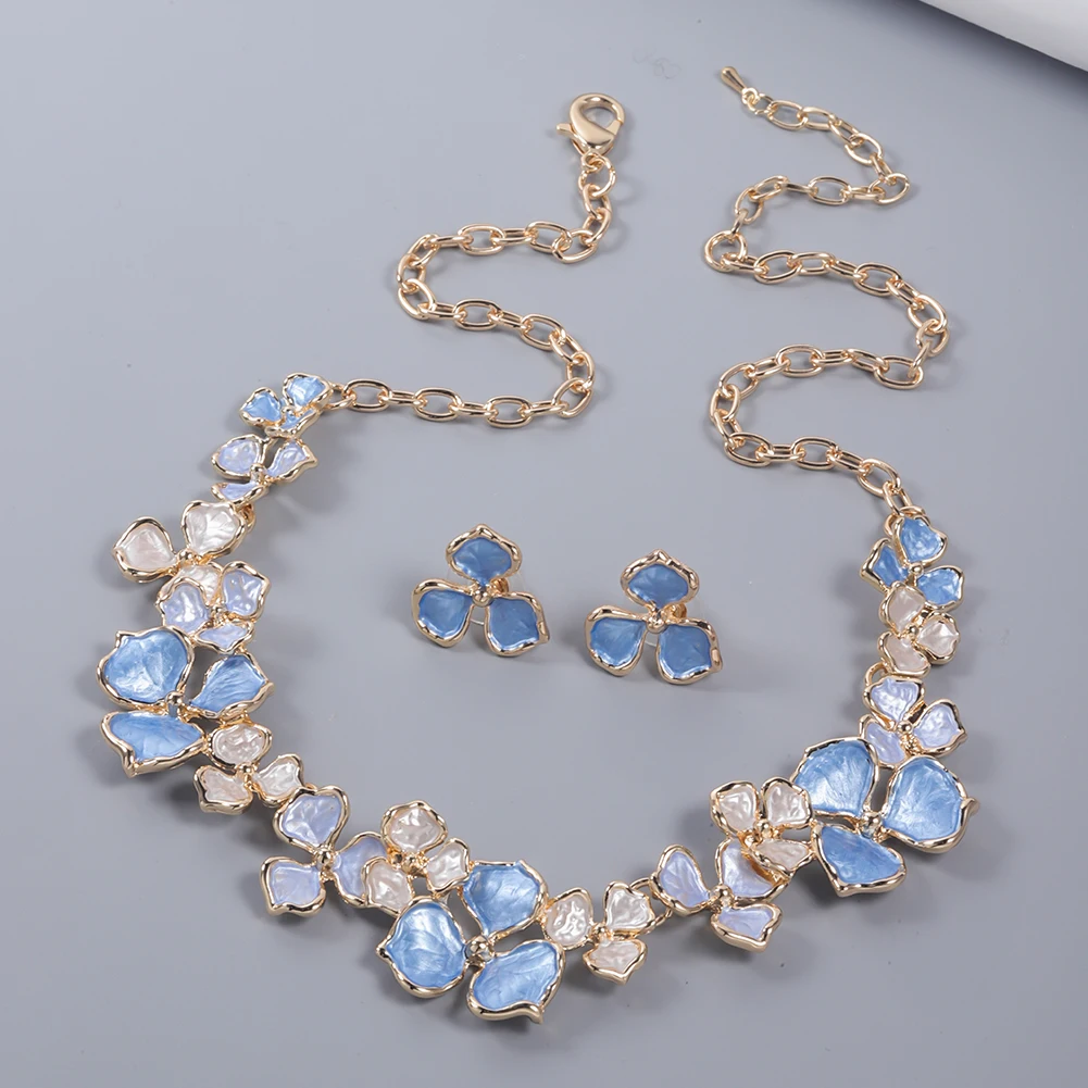 2024 Romantic Flowers Jewelry Sets Fashion Spring/Summer Earrings Necklace Set Mother's Day Gift Banquet Accessories for Women 5