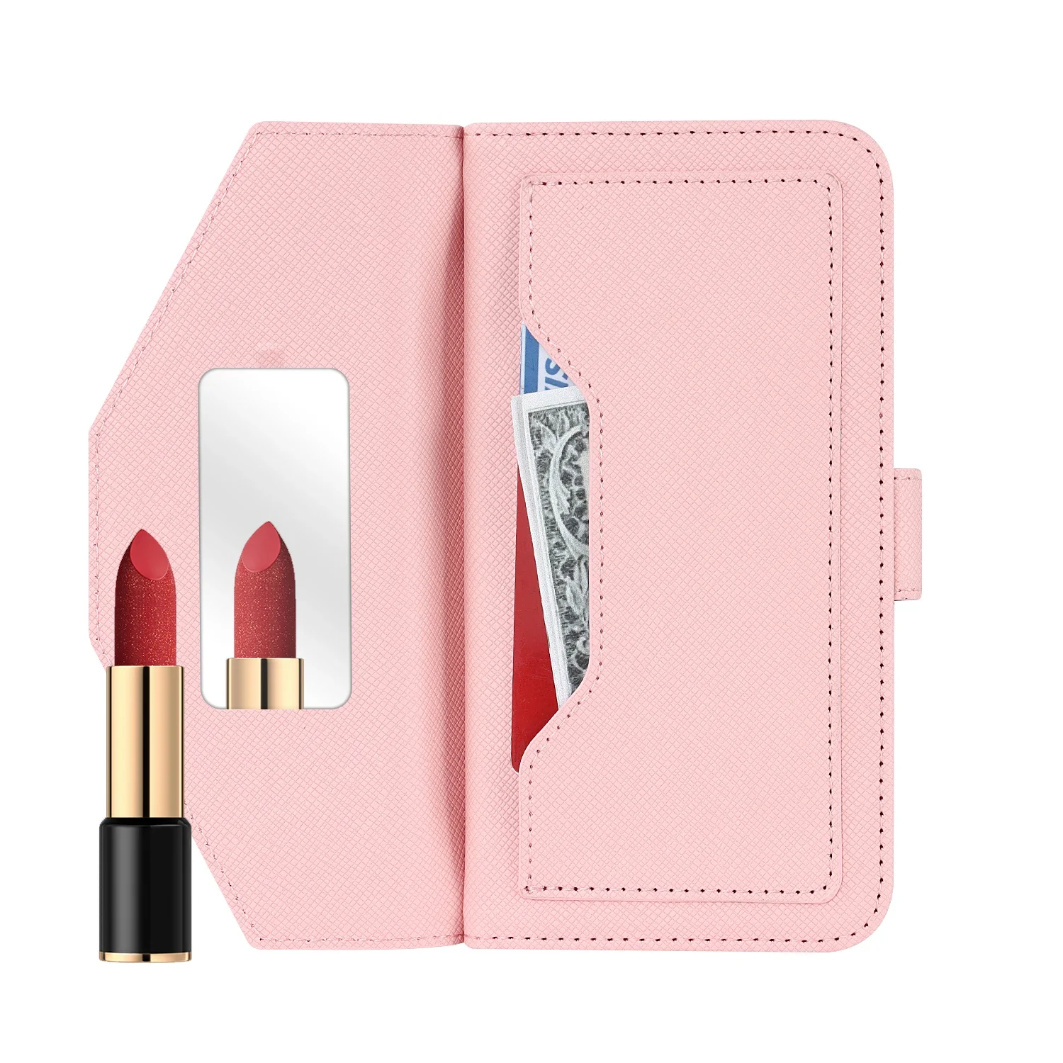 Lanyard Crossbody Wallet Case with Card Slots and Magnetic Stand Mirror Book Cover