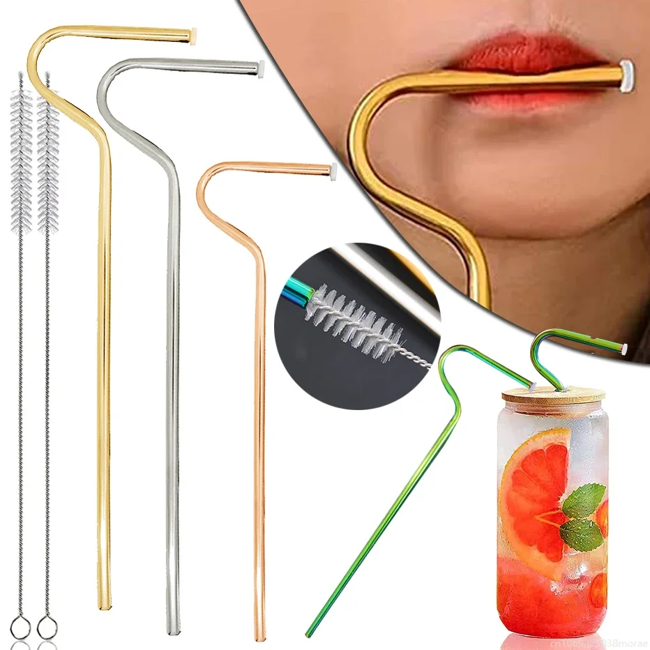 [18 PCS] New Heart Shape Metal Straws 304 Food Grade Stainless Steel,  Tomorotec Bulk Reusable Stainless Steel Straw Set with Cleaning Brushes for