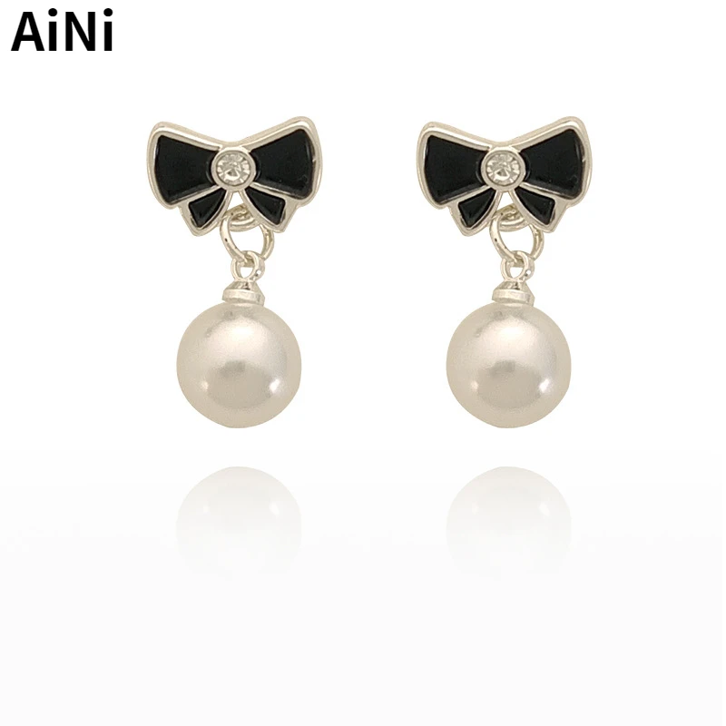 

Fashion Jewelry 925 Silver Needle Vintage Temperament Bowknot Simulated Pearl Earrings For Women Female Gifts Wholesale