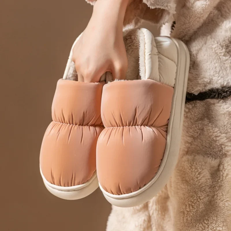 

Aroll Women Fur Cotton Slippers Fashion Grid Design Winter Warm Plush Shoes Lady Indoor Thick Bottom Non-slip Soft Cozy Shoes