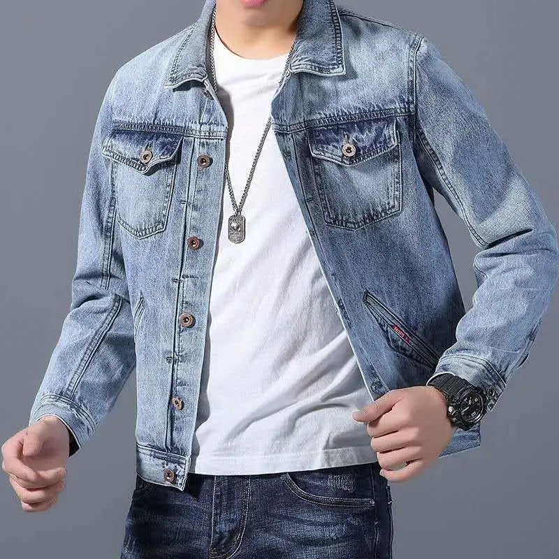 

Spring New Men's Casual Cotton Denim Jacket Classic Style Fashion Slim Washed Retro Blue Jeans Coat Male Brand Clothing 4XL E278