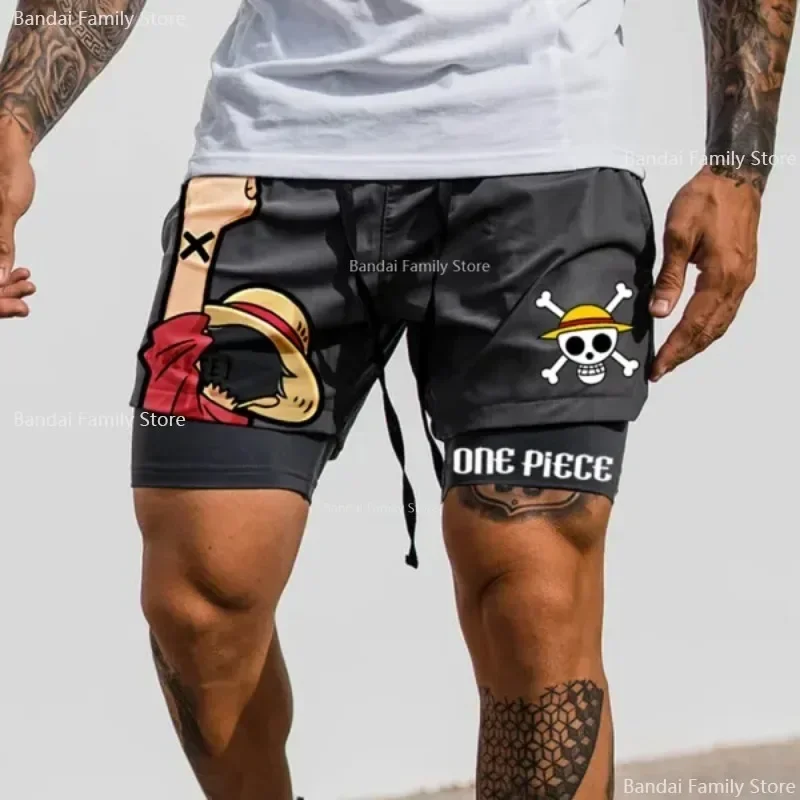 ONE PIECE Roronoa Zoro Running Shorts Anime Men 2 in 1 GYM Sport Shorts Fitness Jogging Workout Short pantaloncini da spiaggia traspiranti