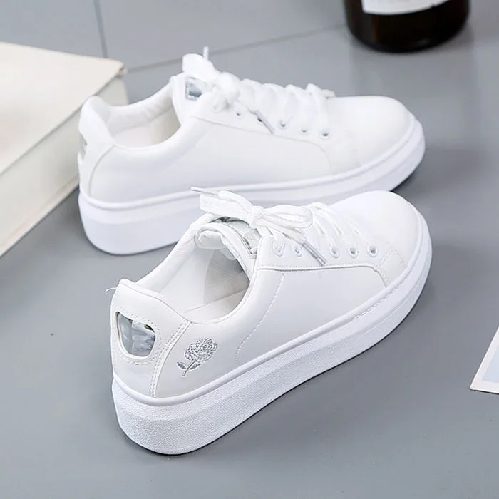 Spring Women Casual Shoes White Breathable Embroidered