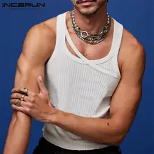 

INCERUN Tops 2022 Fashion Casual Style New Men Sexy Leisure Waistcoat Solid Comfortable Cross Strap Sleeveless Tank Tops S-5XL
